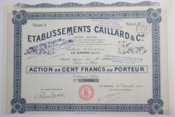 Акция Etablissements Caillard &amp; Cie, 100 франков, Франция
